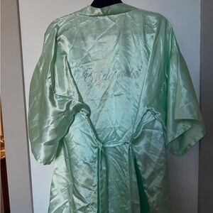 Mint Satin Bridal Robe with Rhinestone Detail